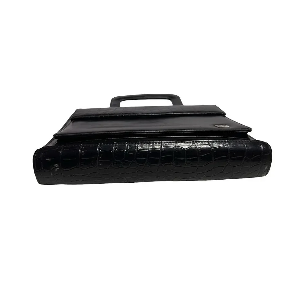 Franklin Covey Black Croc Embossed 7 Ring Organizer Planner w/ Handles Zipper